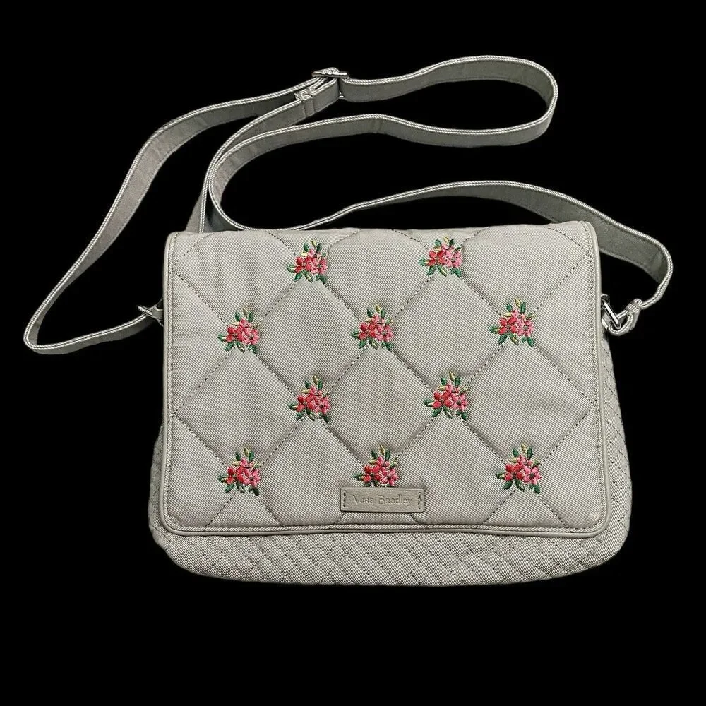 Vera Bradley Iconic‎ Turnabout Quilted Reversible Crossbody Bag Denim Gray Solid